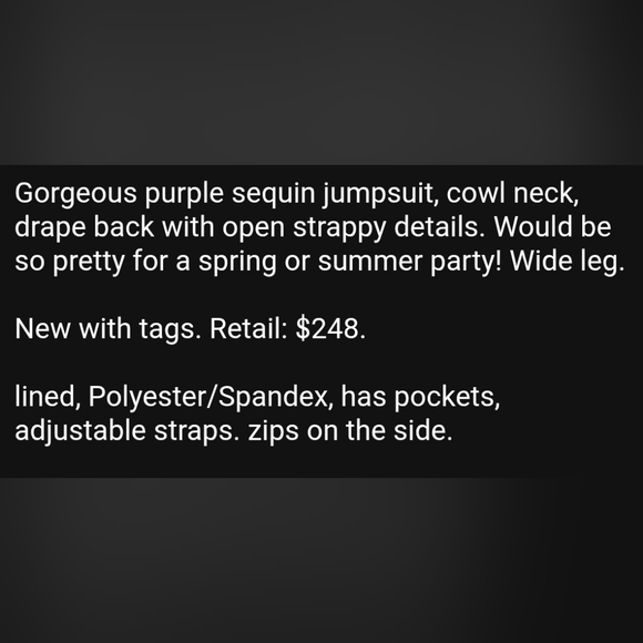 NWT!Anthro Sequin Cowl Neck Wide Leg Women's Chic Ranna Gill Purple Jumpsuit XS - Picture 17 of 17